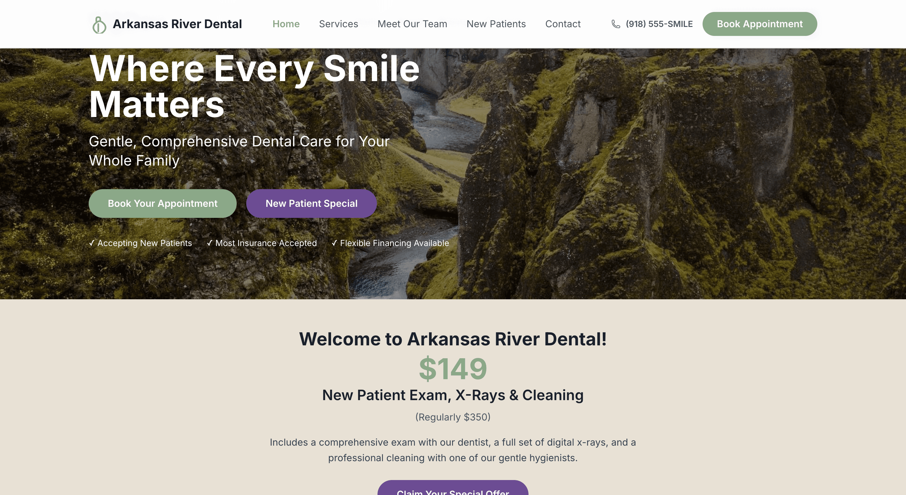 Arkansas River Dental - Healthcare website design example by 918dev Tulsa web design