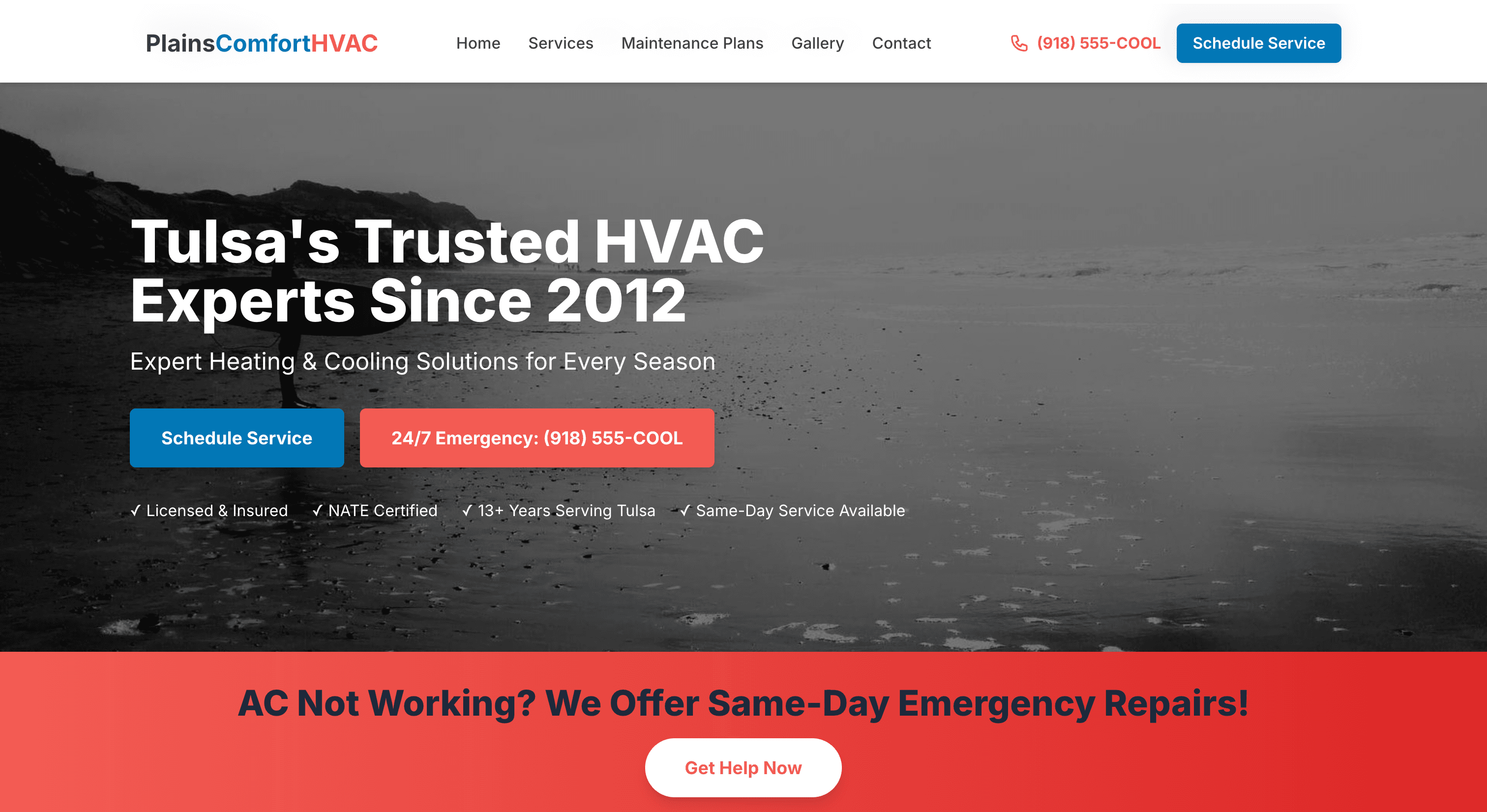 Plains Comfort HVAC - Home Services website design example by 918dev Tulsa web design