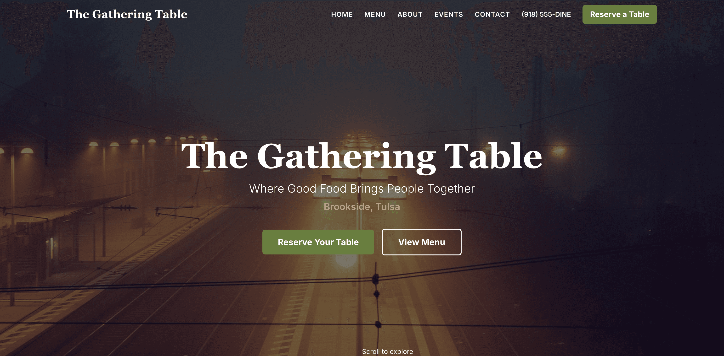 The Gathering Table - Restaurant website design example by 918dev Tulsa web design