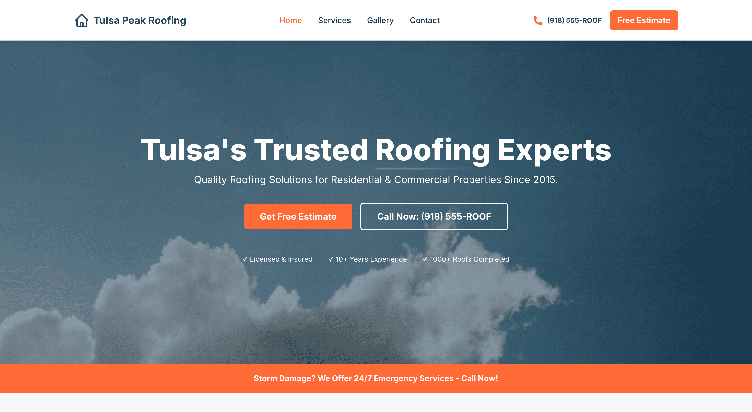 Tulsa Peak Roofing - Home Services website design example by 918dev Tulsa web design